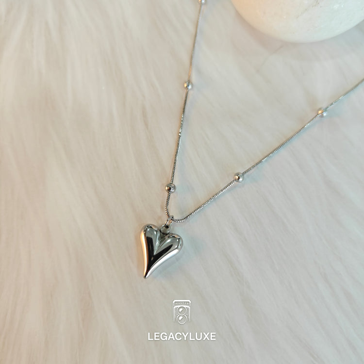 Silver V Heart Necklace