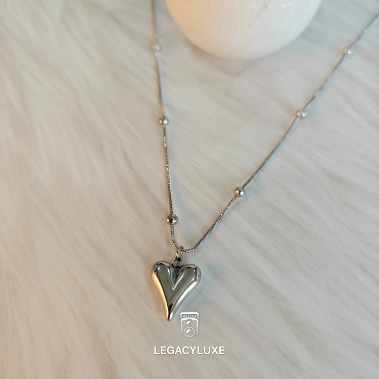 Silver V Heart Necklace