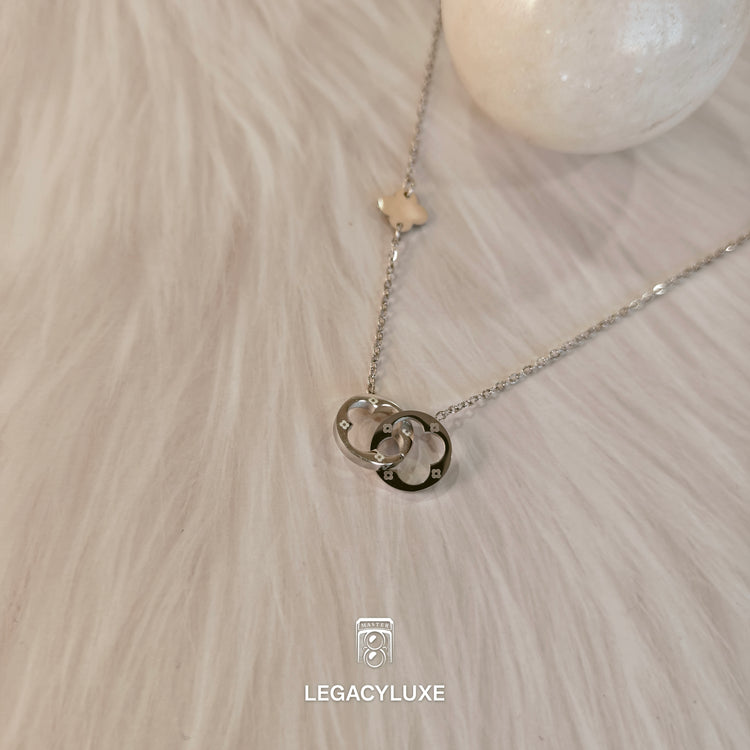 silver double ring necklace
