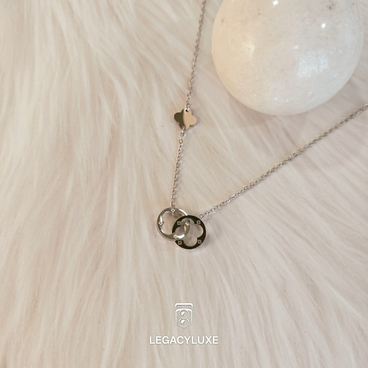silver double ring necklace