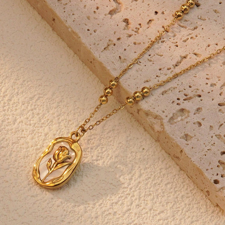 Vintage Rose Coin Necklace