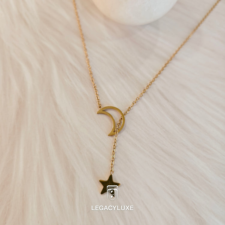 dream moon & star necklace - golden