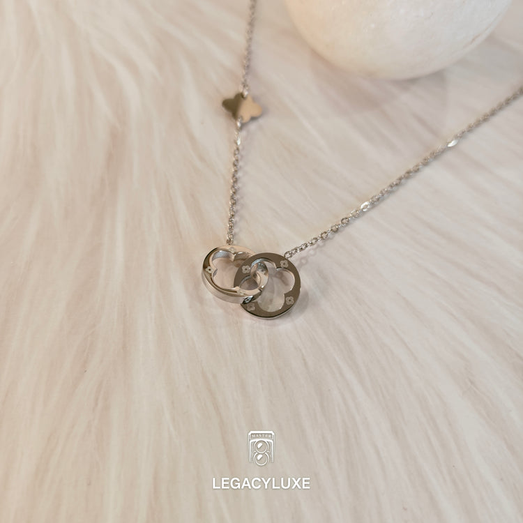 silver double ring necklace