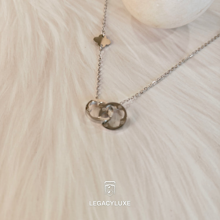 silver double ring necklace