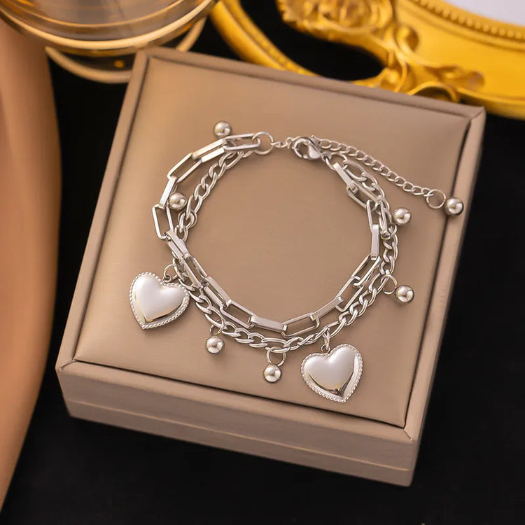 SilverHearts Charm Layered Bracelet