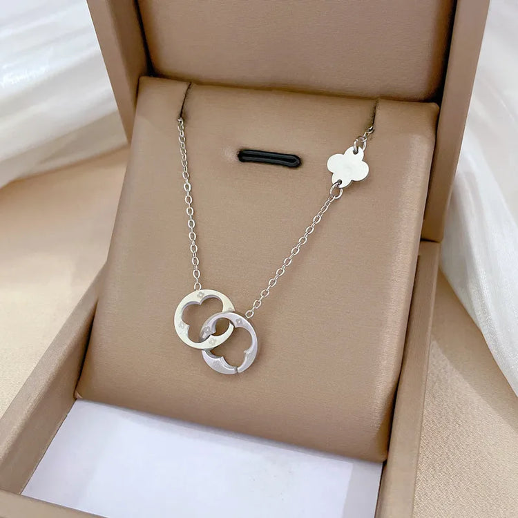 silver double ring necklace
