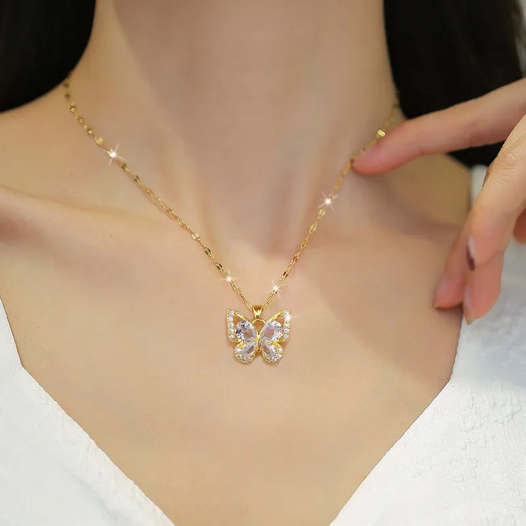 Glitter Bloom Butterfly Necklace
